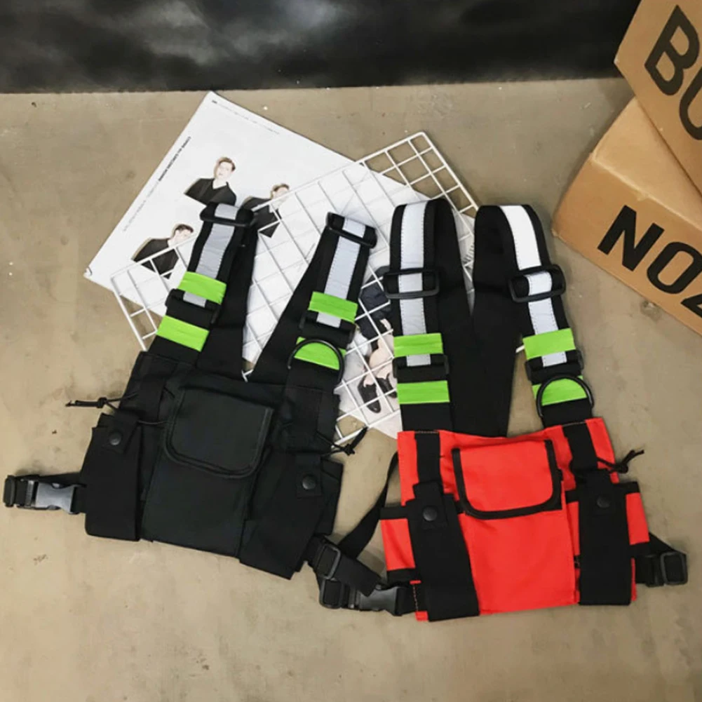 

Men Women Chest Rig Bag Street Hip Hop Bag with Reflective Strip Adjustable Strap Vest Type Multi-function Hiking Sports Bag