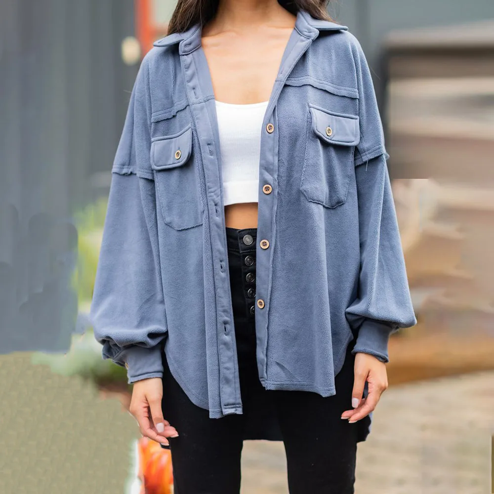 

2021 Autumn Winter New Solid Color Jacket Western Style Womens Fashion Casual Single Breasted Pocket Lapel Long Sleeve Jacket