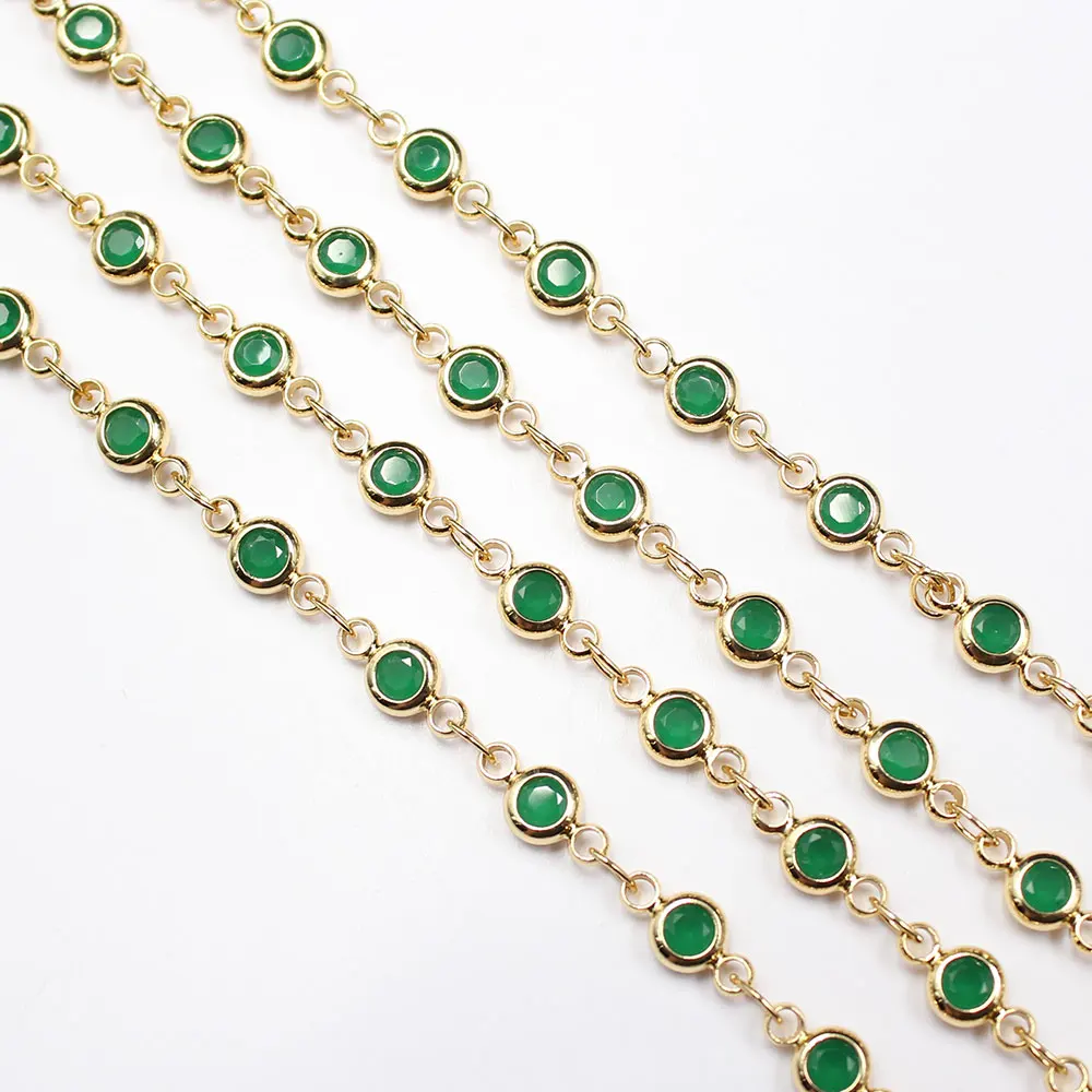 

APDGG 1 Meter Bezel Set 4mm Green CZ Yellow Gold Plated Copper Fashion Chain Paperclip Neck Chain Pearl Jewelry Making DIY