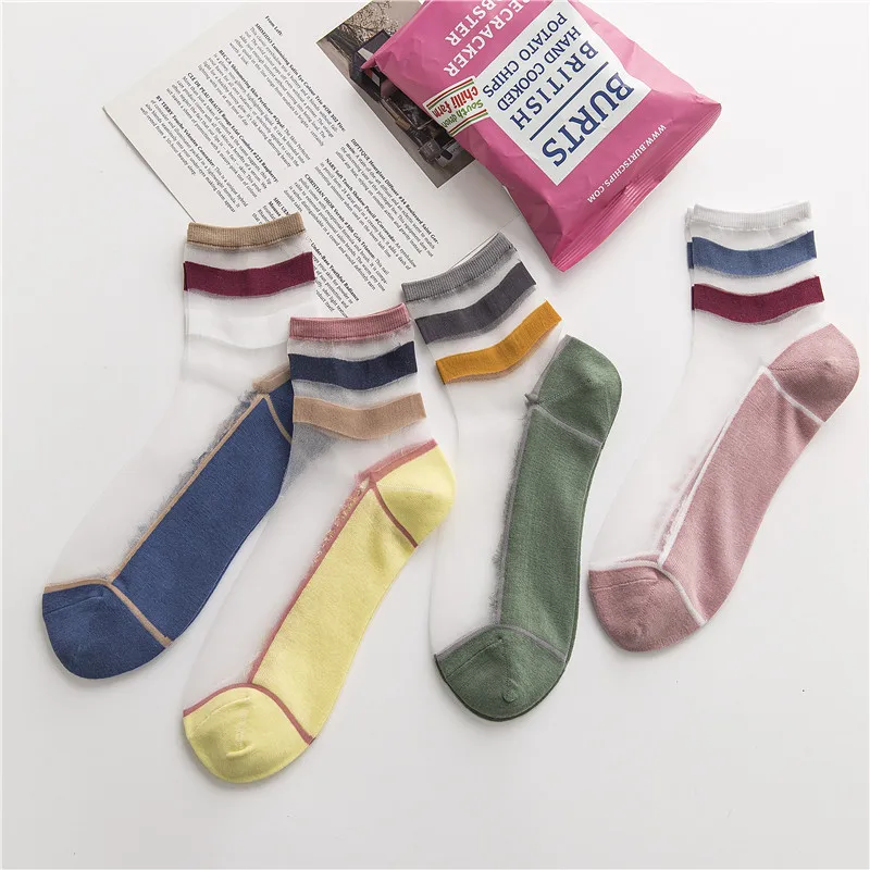 Элегантные женские прозрачные цветные носки в Корейском стиле удобные шелковые
