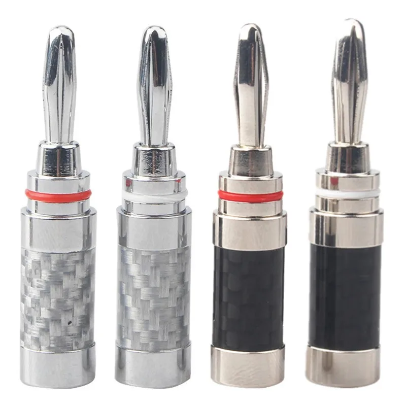

Banana Plug Connector Bananas Connectors Audio Jack Rhodium Plated Copper Carbon Fiber Screw Pressing For 7.5mm Speaker Cable