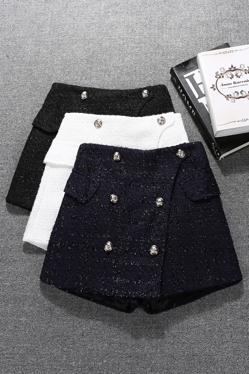 Skirt Shorts Autumn Winter Clothes Womens New Loose High Waist Bright Silk Small Fragrance Shorts Ladies Boots Shorts Short