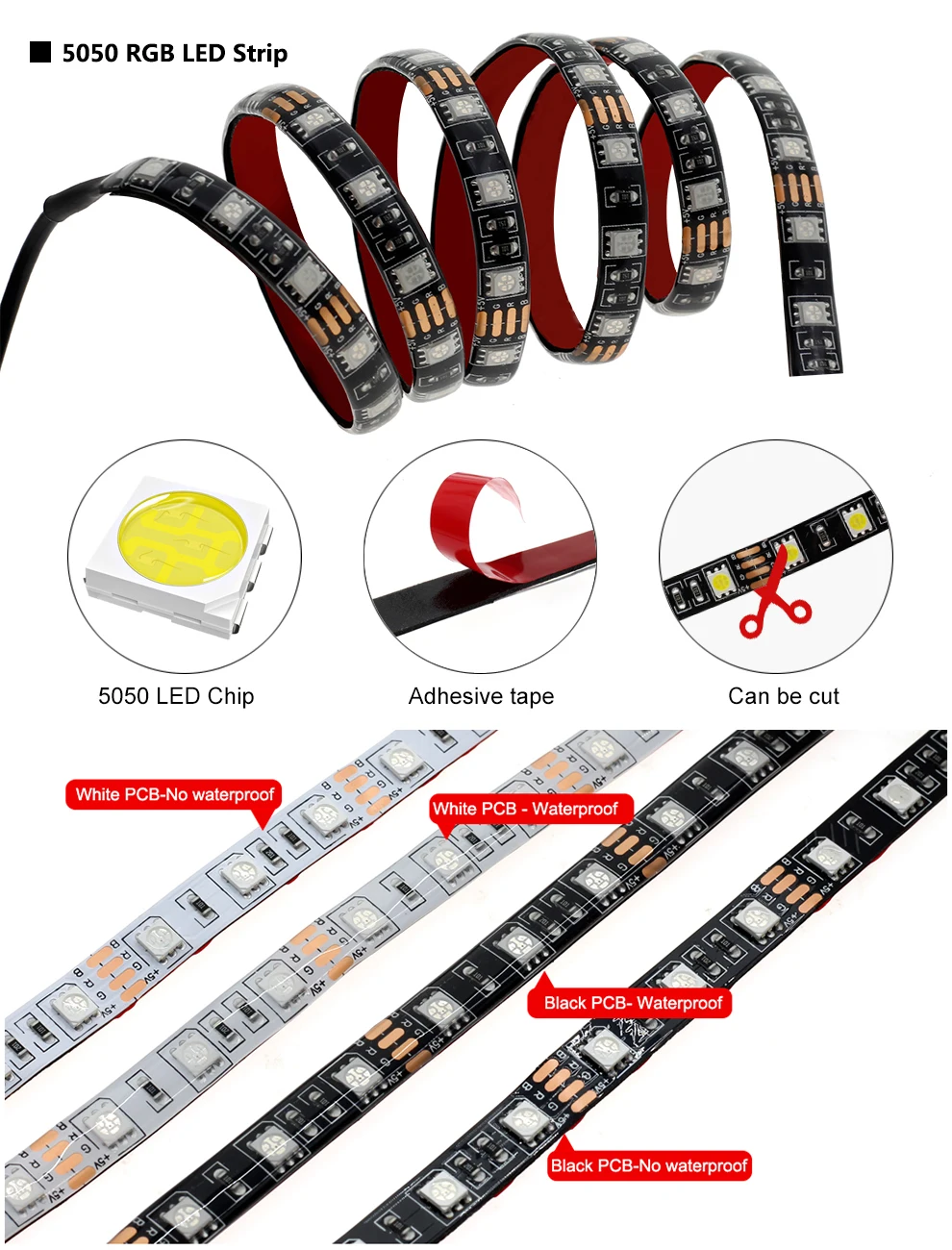 USB Светодиодная лента 5050 RGB сменная цветная гибкая светодиодная лента для самостоятельной сборки Водонепроницаемая не Водонепроницаемая 0,5 м 1 м 2 м с USB контроллером