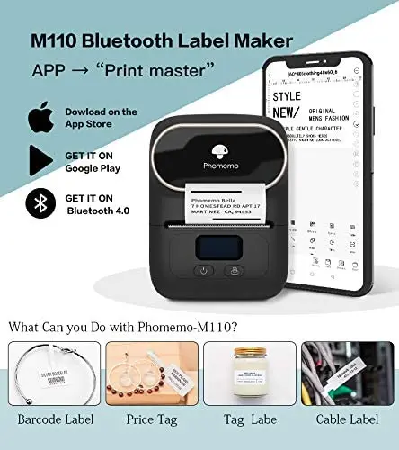 Phomemo-M110 принтер для этикеток термопринтер с Bluetooth-совместимым беспроводным