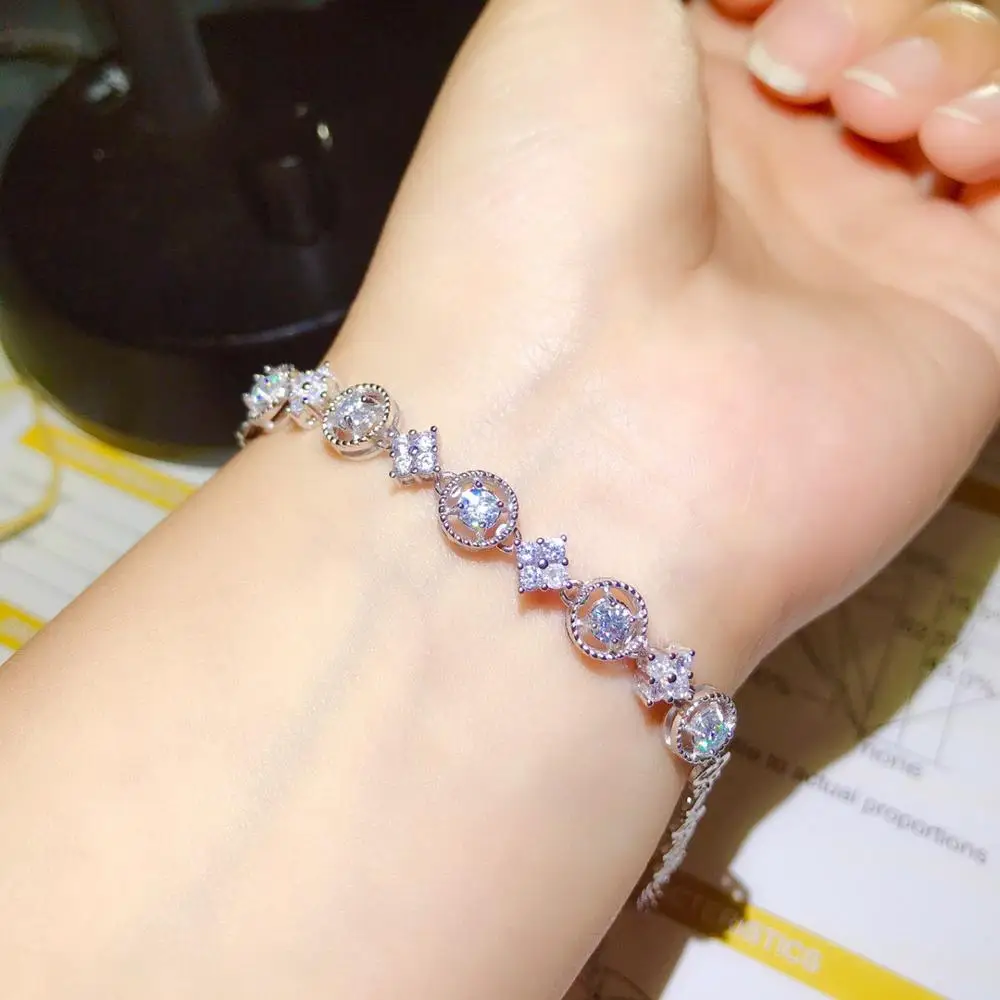 Kkmall магазин Круглый Серебряный Браслет Moissanite 3 5x3 5 мм роскошный браслет серебро 925