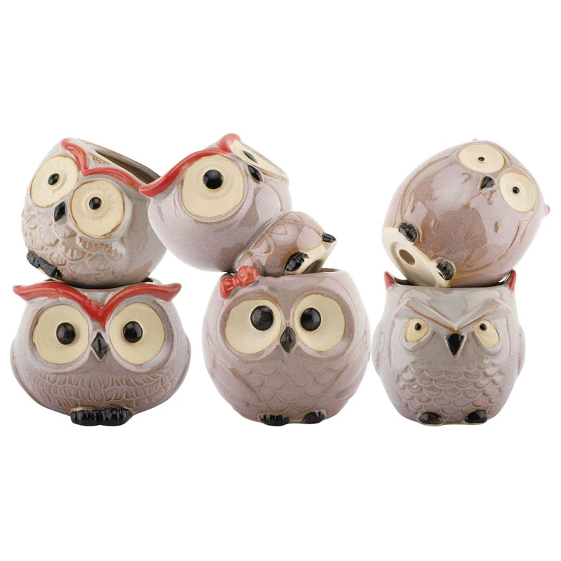 6 шт. керамические горшки для растений совы | Дом и сад
