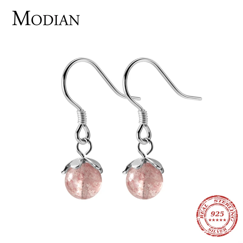 Modian 2019 Новый розовый Кристалл Шарм Висячие серьги Мода 925 стерлингового серебра