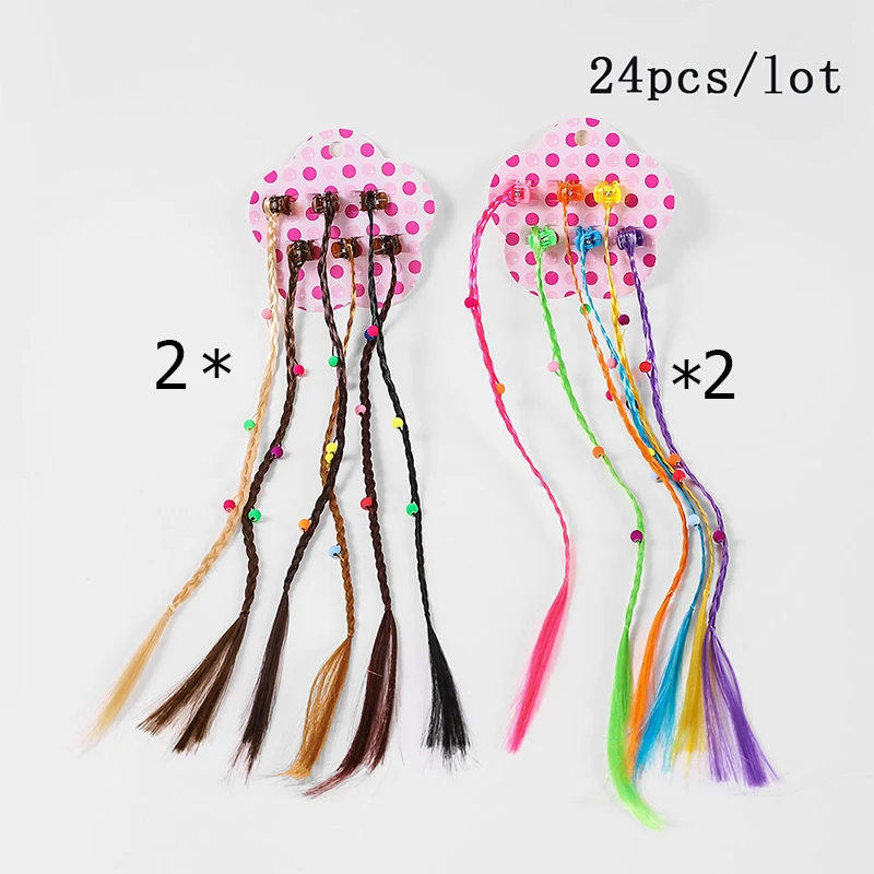 24pcs C Аксессуары для волос, резинки для волос для девочек, Русалочка, цветные длинные косы, эластичные резинки для волос, синтетическая резинка для волос для детей, резинки для волос - Цвет: 24pcs C