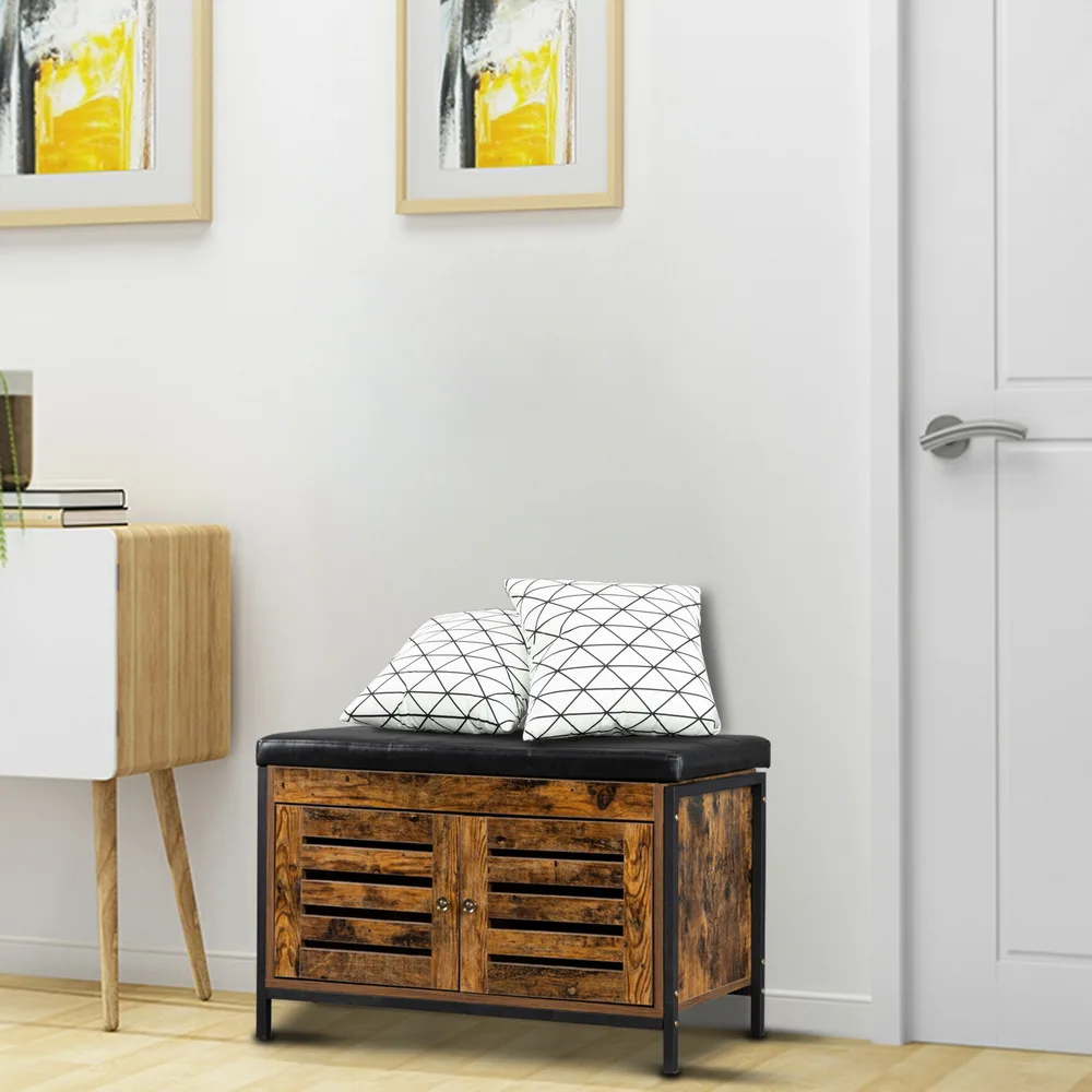 

Storage Bench Industrial Shoe Entryway Bench Bed End Stool Chest Dining Bench Coffee Table for Hallway Bedroom Living Room[US-W]