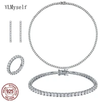 solid 925 sterling silver tennis necklace41 55cm16 22 bracelet15 21cm earrings ring 5 9 set 3mm zircon jewelry 4pcs sets