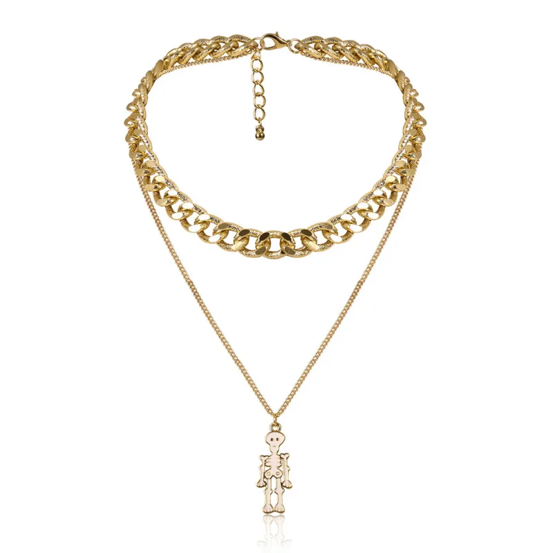 

Artificial Blue Eye Necklace Goth Women's Neck Chain Skeleton Layered Necklace Vintage Cuban Link ChainJewelryForAccessories