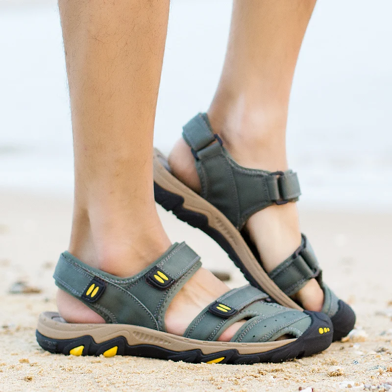 New Fashion Hiking Sandals Men Hand Made Encapsulated Mens Sport Sandals Outdoor Leather Roman Sandals Men sandale homme Size 47