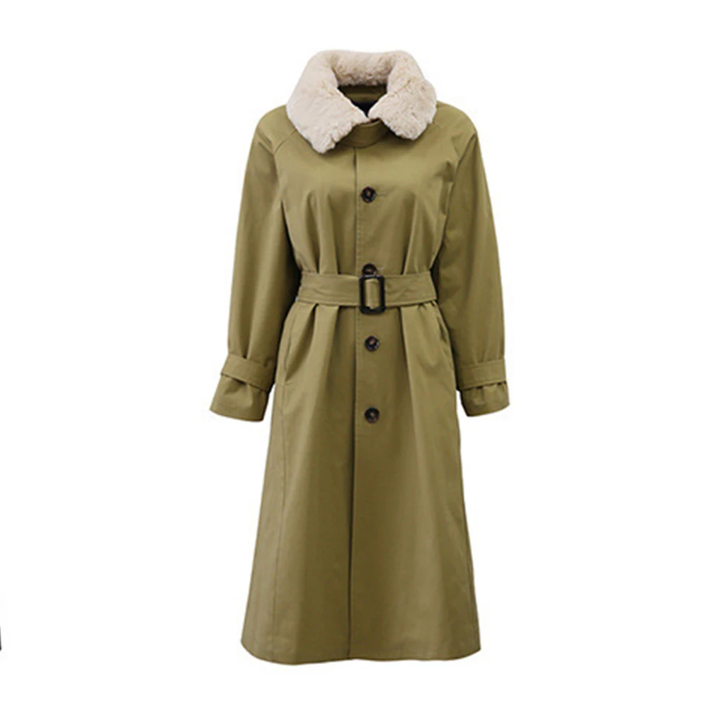 

Fanco 2020 Winter Padded Coat Plush Turn Down Collar Women Korean Single Breasted Quilted Trench Coat Long Windbreaker Jacket