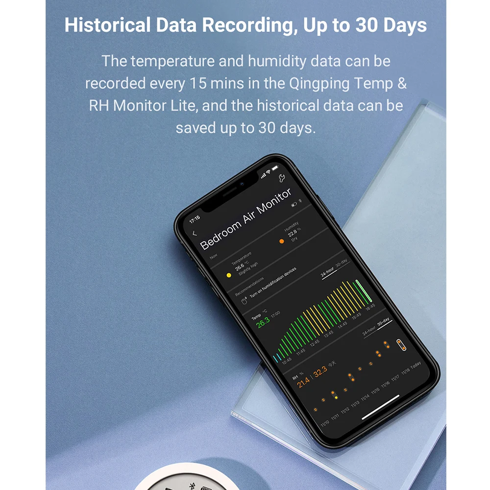 

ClearGrass Bluetooth Temperature Humidity Sensor Lite Version 30 Days Data Storage E-Link Ink Screen Smart Home Work Mijia APP