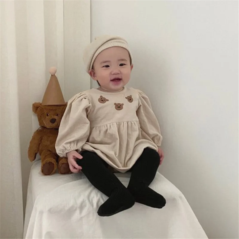 

Боди детское вельветовое с вышивкой в виде медвежонка, с длинными рукавами, весна 2021