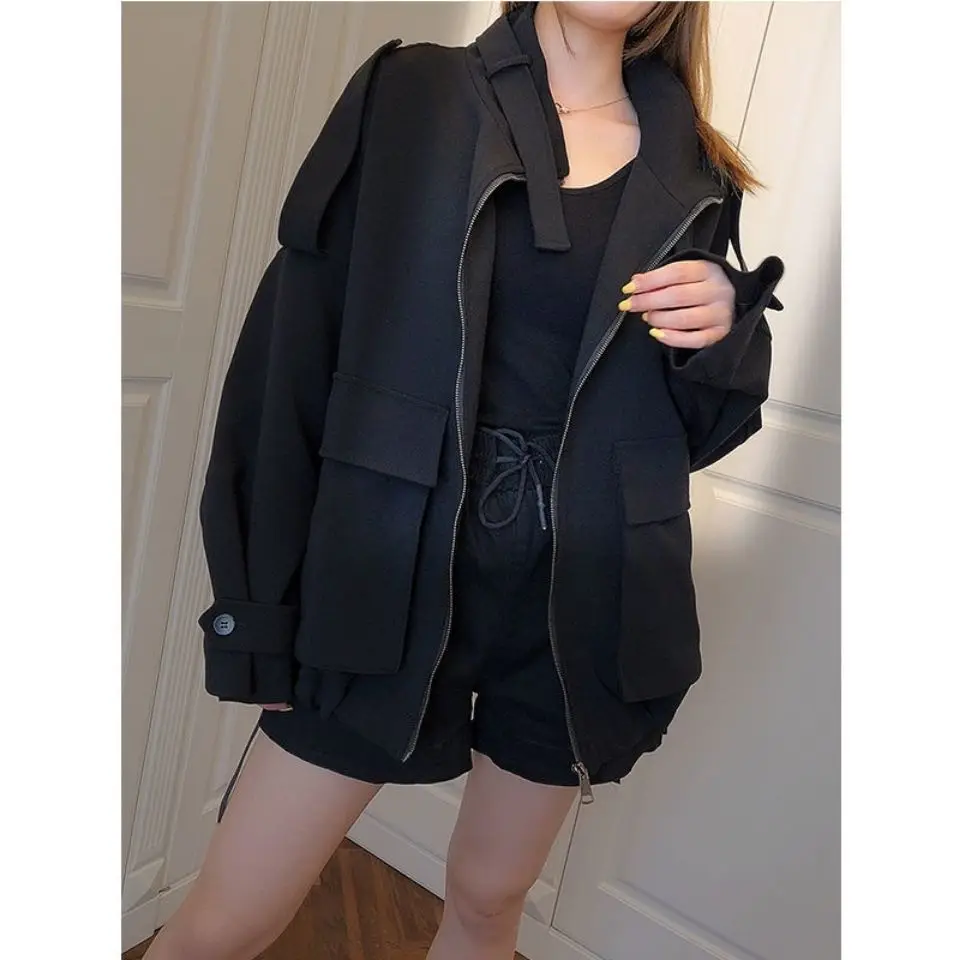 

New Women's Black Jacket Spring And Autumn Full Sleeve Office Lady Coat