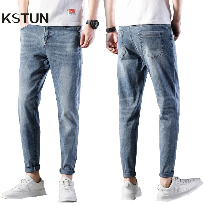 Джинсы kstun Мужские штаны светло-голубые эластичная резинка на талии зауженные