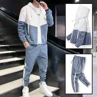 dropshipping patchwork hip hop casual mens sets 2021 korean style 2 piece sets clothes men streetwear fitness male tracksuit