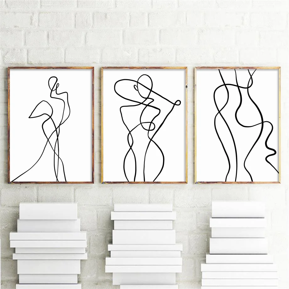 

Geometric Curve Poster Wall Art Canvas Painting Black White Figure Painting Posters and Prints Wall Pictures for Bedroom Decor