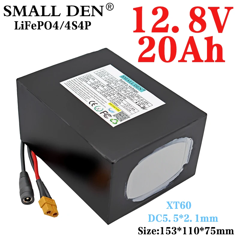 

12.8V 20Ah 26700 Lifepo4 4S4P battery pack with 4S 30A maximum 60A balance BMS, electric boat 12V lawn mower motorcycle battery