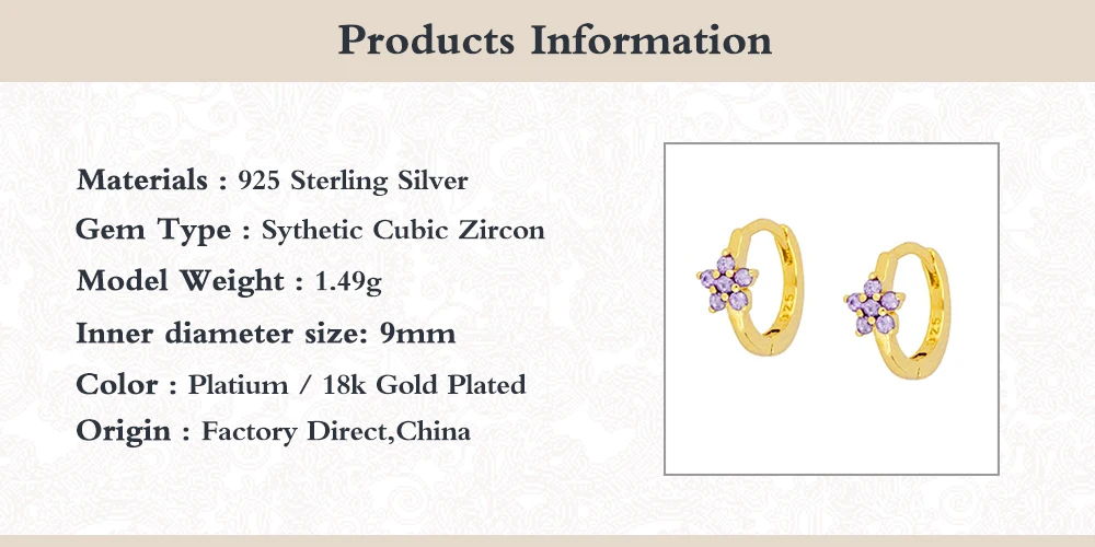

GS 2021 Fashion Jewelry Gift Purple Zircon Flower Hoop Earring For Women 925 Sterling Silver Piercing Support Reseller Wholesale