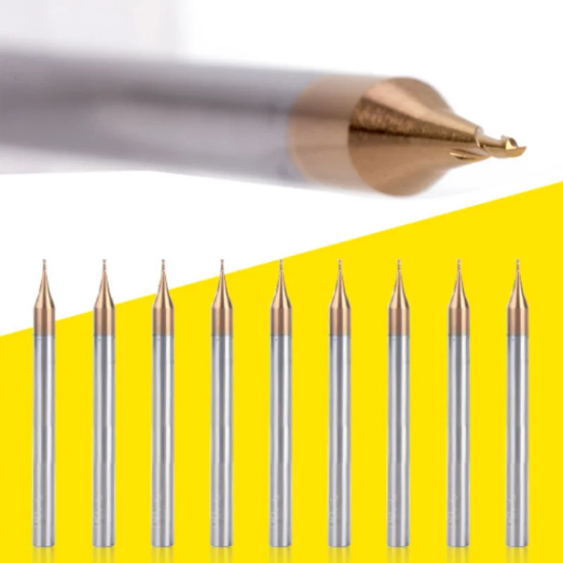 

Micro Flat End Mill 2 Flute 0.2-0.9mm 4mm Shank Tungsten Carbide CNC Router Bit TiCN Coated Mini Milling Cutter