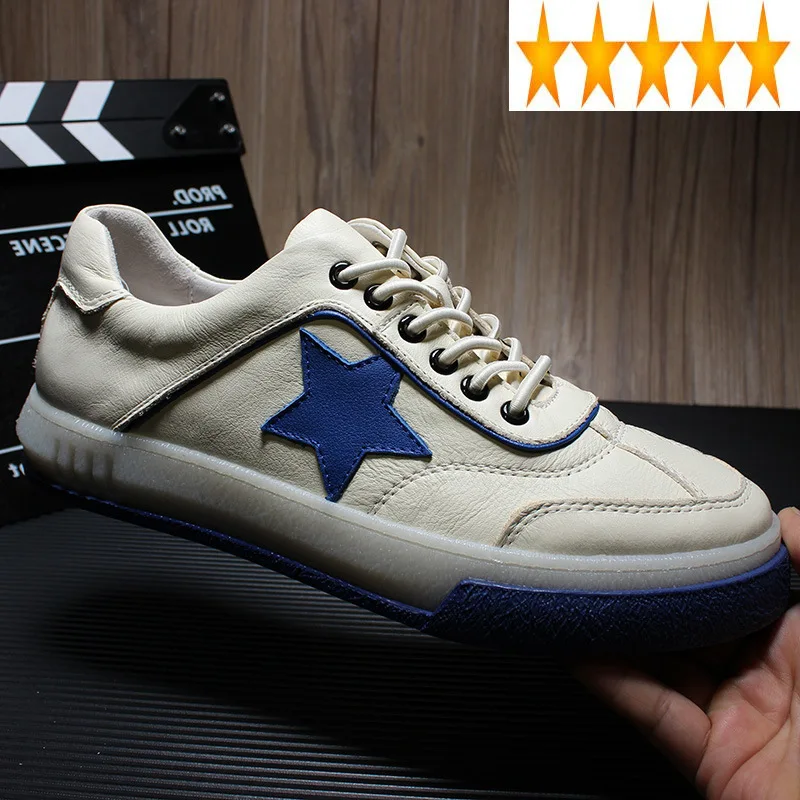 

England Style Sneakers Men Summer 2021 Breathable Flats Luxury Casual Retro Genuine Leather White Flat Hip Hop Shoes