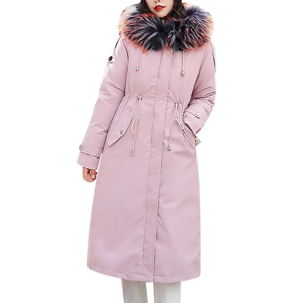 Pink Зимняя женская теплая куртка стиль Мода с капюшоном утолщение хлопок полосатый каждодневный свободный большой размер женские парки# G30 - Цвет: Pink