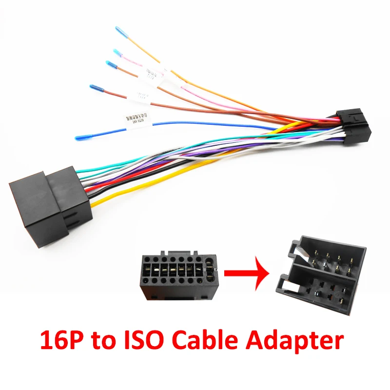 

16-контактный адаптер для кабеля ISO, 16-контактный штекер 16 P, гнездовой разъем ISO, жгут проводов, универсальные аксессуары для Автомобильного г...