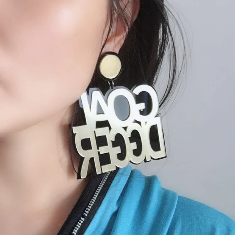 Новые Модные Акриловые Золотые Большие серьги с надписью насыщенной сучки для
