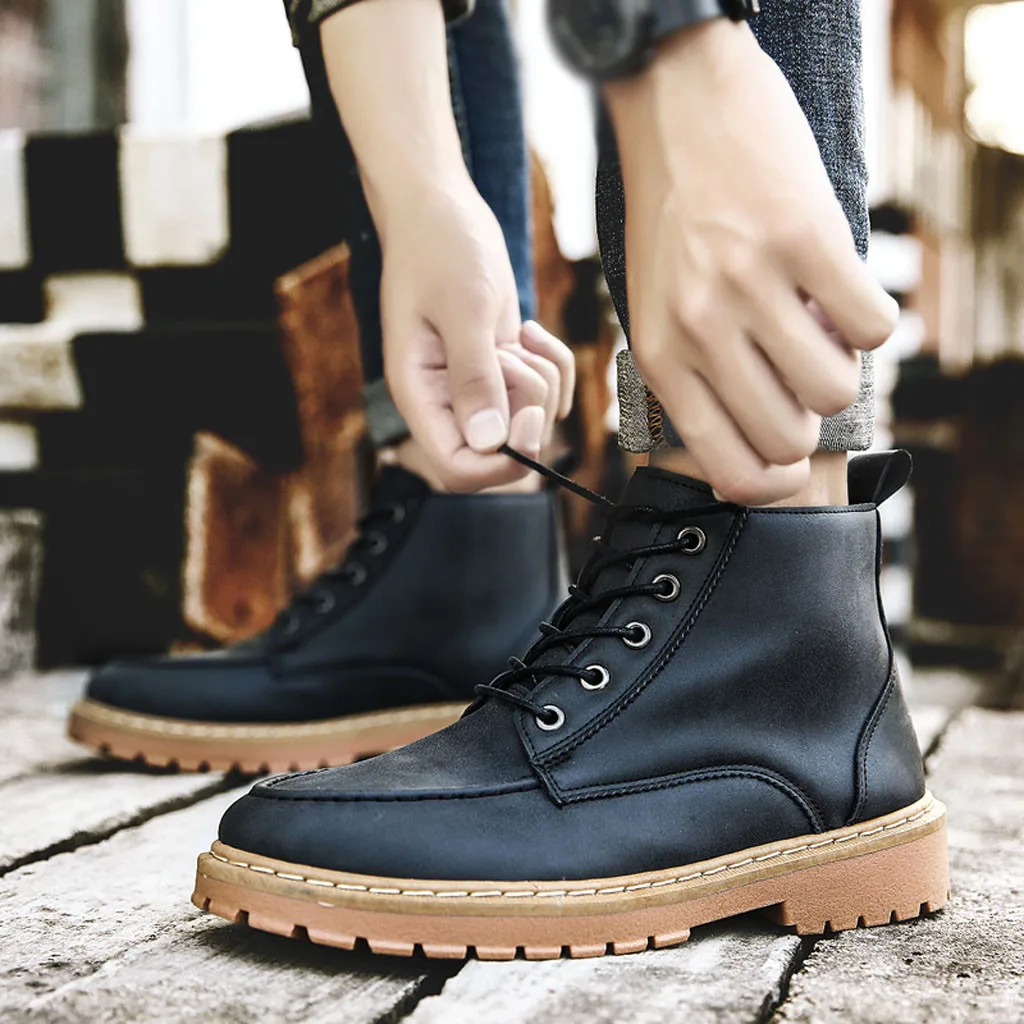 Коричневые ботинки на плоской подошве с круглым носком Мужская модная Ретро