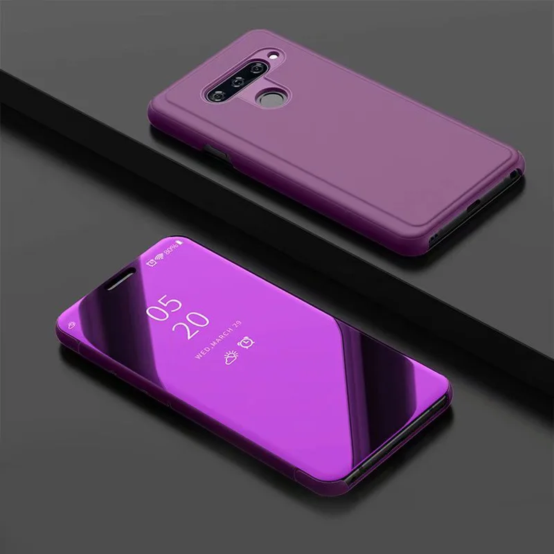 Роскошный зеркальный флип-чехол, кожаный чехол, чехол для телефона LG V40 V30 V50 G8 Q60 k50 - Цвет: Бордовый