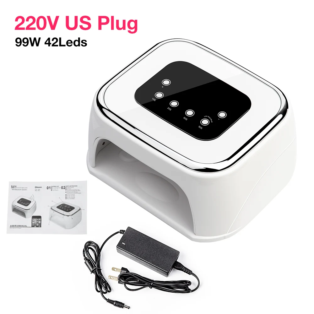 US Bluetooth Player UV Nail Lamp 99W Nail Polish Dryer 42LEDs Nail Curing Light Auto Sensing LED Lamp For Nails Music Player - Цвет: US