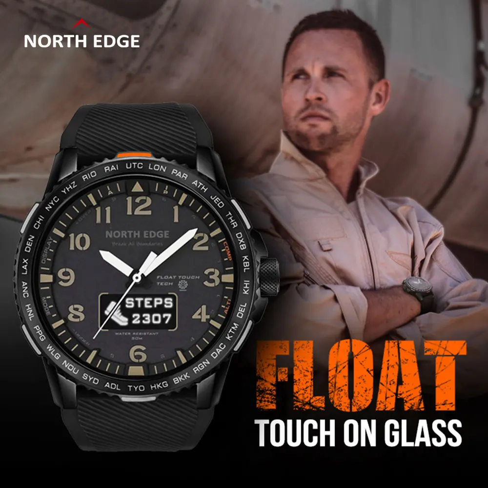 

North Edge Smart Watch Men Outdoor Bluetooth Heart Rate Monitor 50M Waterproof Swimming Dual Display Touch Screen Sports Watch