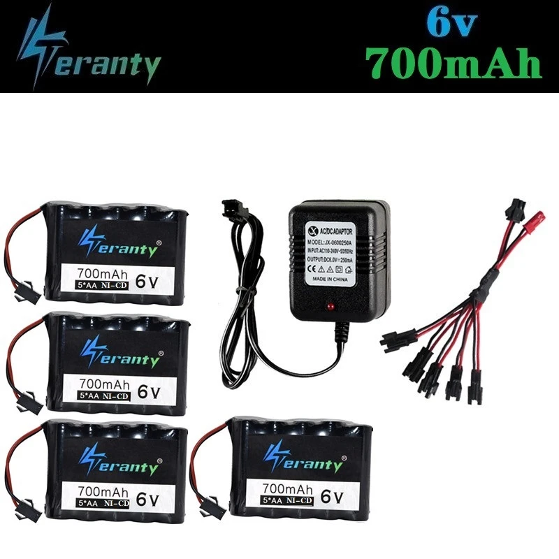 Teranty power 6v 700mah NICD аккумулятор и 6v зарядное устройство для радиоуправляемой игрушечной машины лодки пистолет Танк грузовик поезда радиоуправляемая игрушка модель 6v Ni-CD батарея - Цвет: Светло-серый