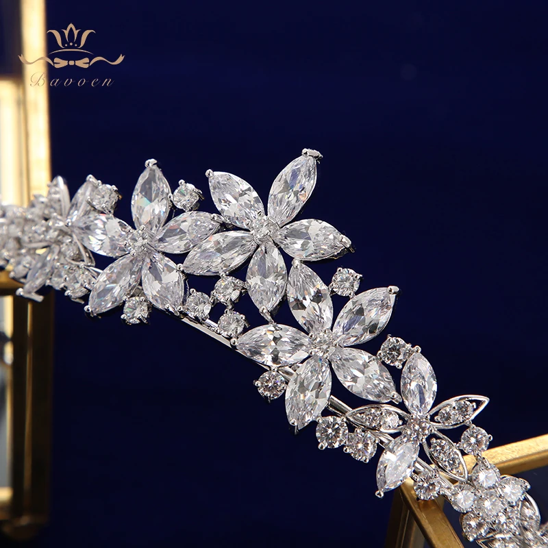 

European Sparkling Full Zircon Bridal Tiaras Crowns Plated Crystal Wedding Hairbands For Brides Evening Hair Jewelry