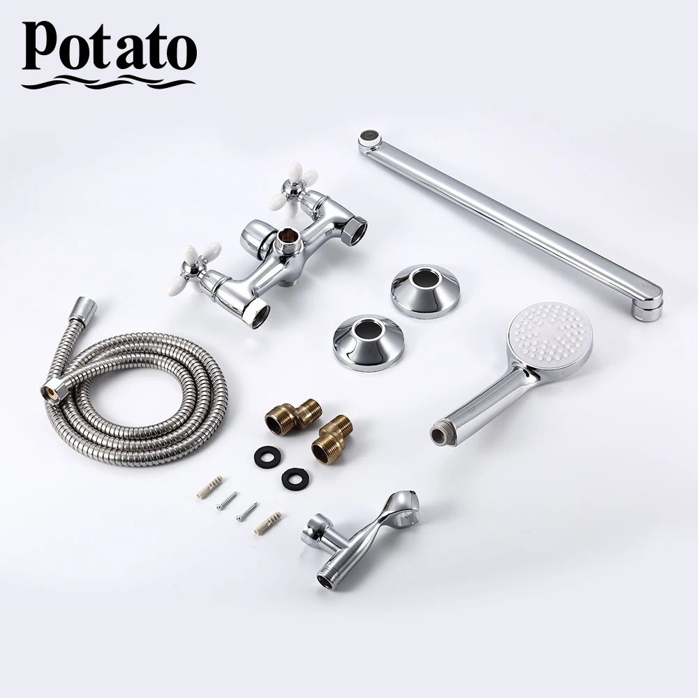 potato bathroom shower faucet 5 colors bright mordern long nose hot and cold water mix with shower head shower set p2771 free global shipping