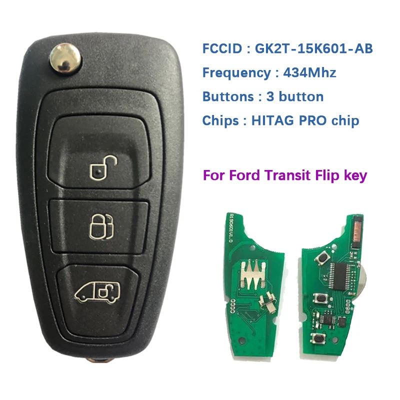 CN018097 Aftermarket 3 кнопки Ford Transit Flip Remote Key с 434 МГц 49 чипом HITAG Pro Chip FCCID GK2T-15K601-AB - купить по