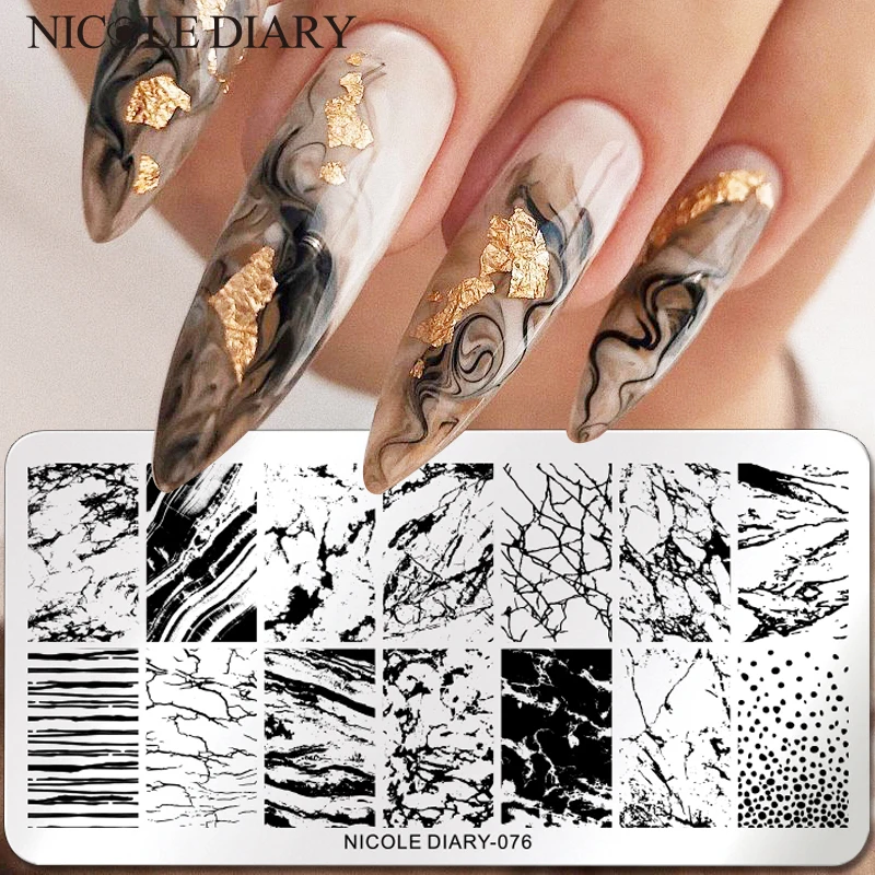 NICOLE DIARY Marble Blooming Stamping Plates Stripe Line Wave for Nails Manicure Art Stamp Template Printing Stencil | Красота и