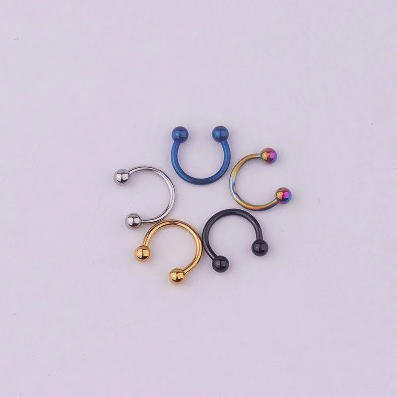 

1piece Fashion stainless steel Horseshoe Fake Nose Ring C Clip BCR Septum Lip Piercing Falso Nose Rings Hoop For Women Men