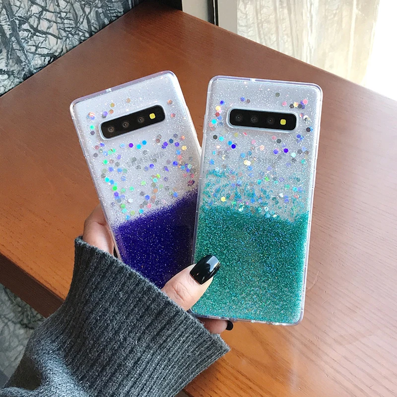 YHBBCASES цветные прозрачные мягкие чехлы с блестками для Samsung Galaxy S20 S10 Plus блестящий