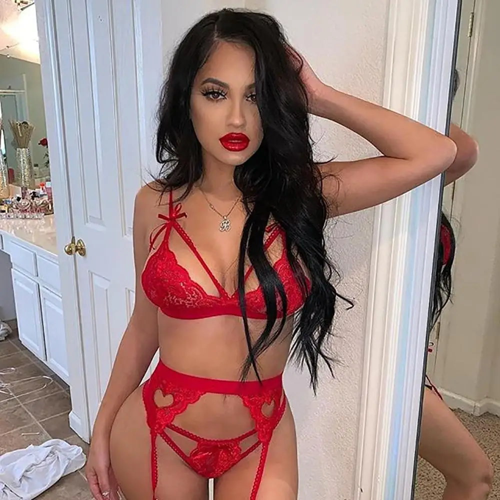 Женское Эротическое нижнее белье кружевной бюстгальтер + пояс для чулок