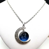 2020 creative retro blue starry sky 12 constellation cabochon glass moon pendant clavicle chain necklace birthday gift