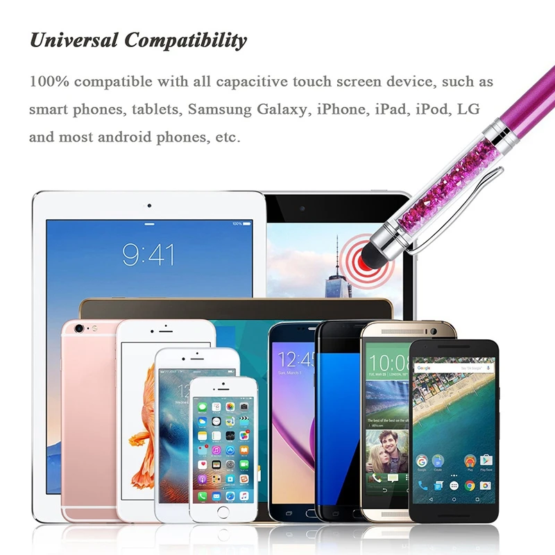 

12Pcs/Pack Bling Bling 2-In-1 Slim Crystal Diamond Stylus Pen and Ink Ballpoint Pens (12 Colors)