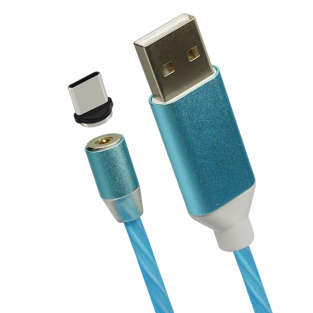 Blue For Type C Магнитный светодиодный кабель CHAURE для зарядки mi cro, зарядный usb-кабель для Xiao mi huawei, зарядный кабель для быстрой зарядки T-C, usb-кабель - Цвет: Blue For Type C