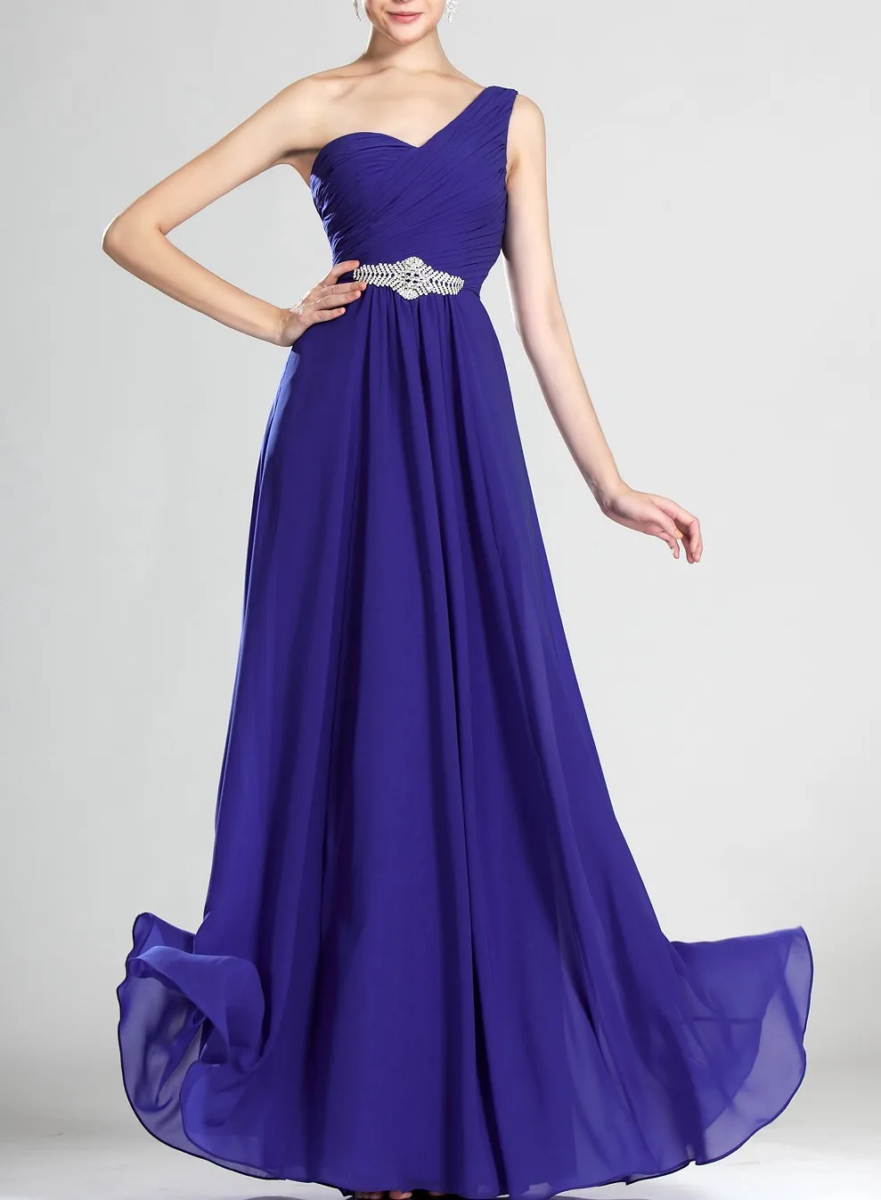 

A-line Blue One Shoulder Bridesmaid Dress Formal Ruched Evening Formal Dress Wedding Guest Dresses