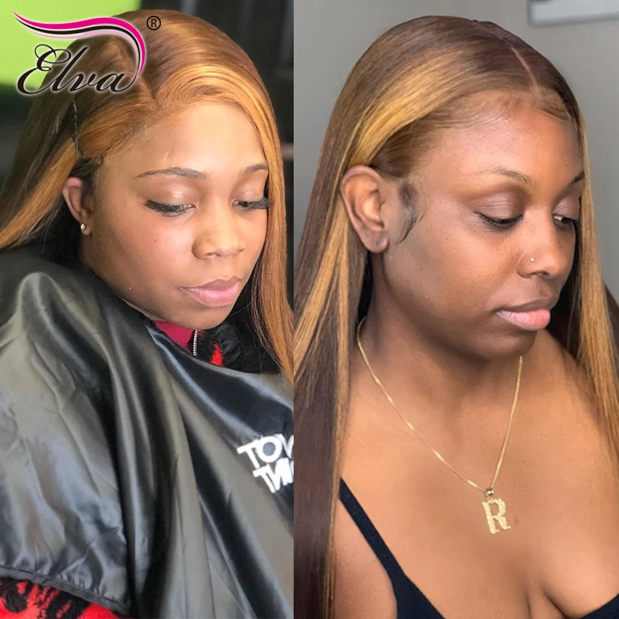 Elva ВОЛОС эффектом деграде (переход от темного к 13x6 Синтетические волосы на