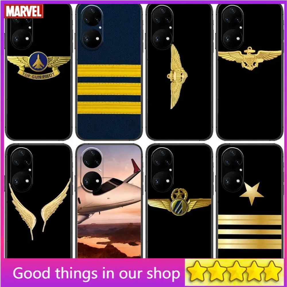 

Airplane Pilot Epaulette Phone Case For Huawei p50 P40 p30 P20 10 9 8 Lite E Pro Plus Black Etui Coque Painting Hoesjes comic fa