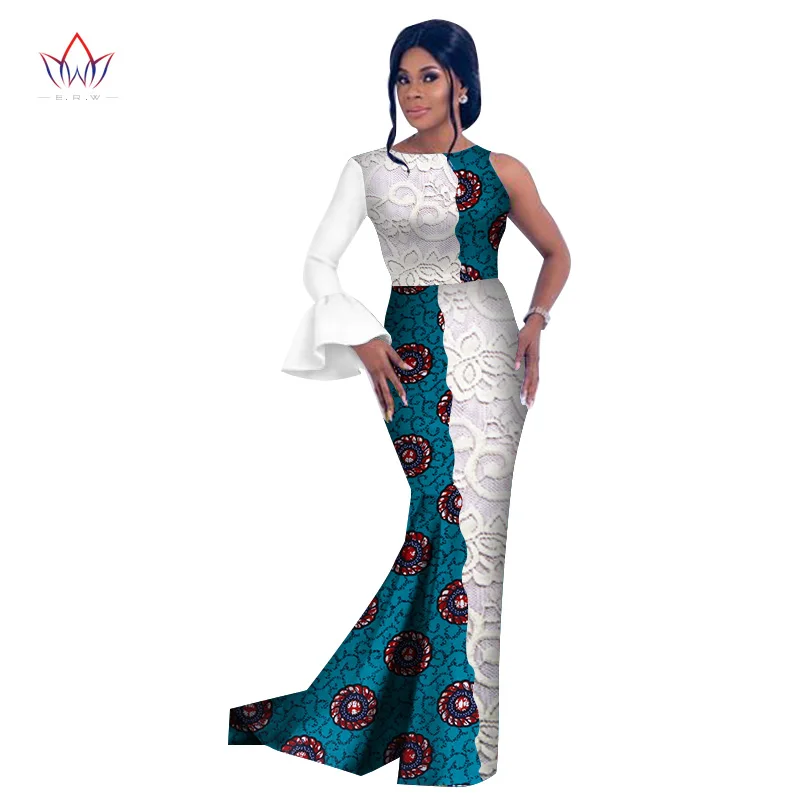 Африканский стиль модные африканские платья для женщин Vestidos кружевные pathwork Dashiki вечерние платья с круглым вырезом WY2630 - Цвет: 5