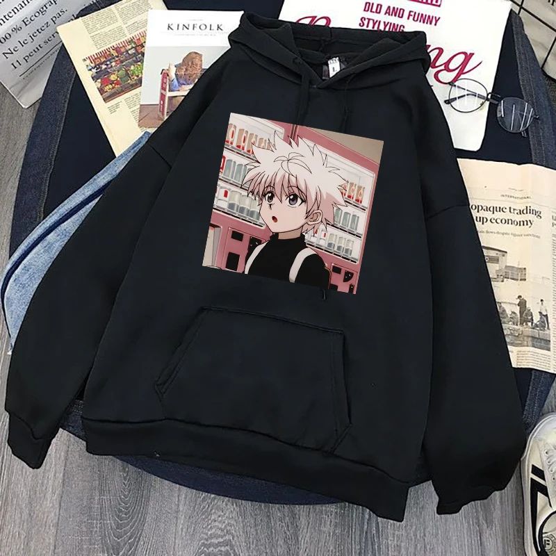 

100% хлопок Killua Kawaii Hunter X Hunter толстовки женские толстовки с длинным рукавом Killua Zoldyck Аниме Манга черный